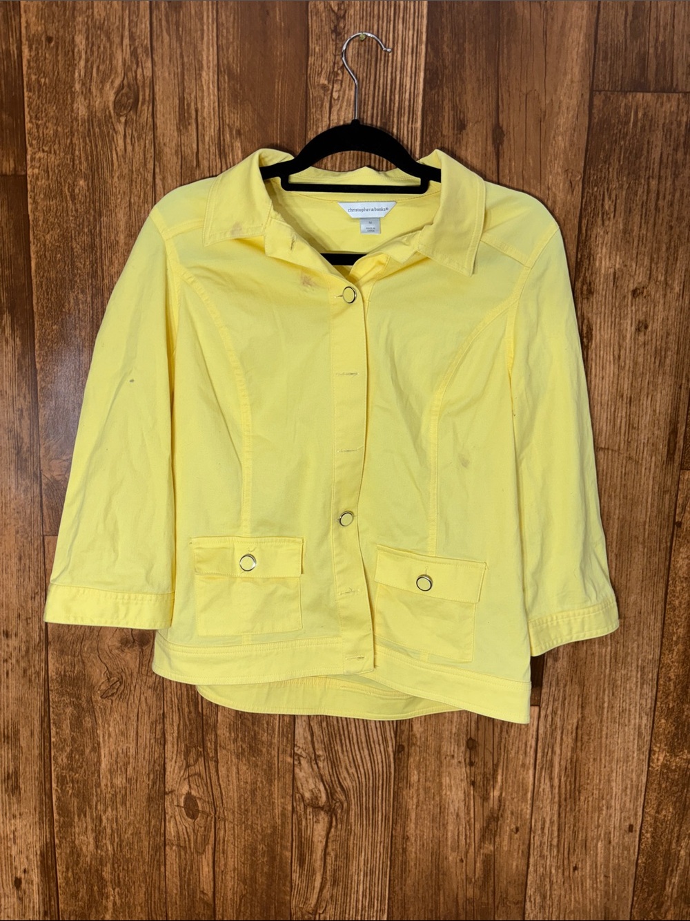 Christopher & Banks Lemon Yellow Cotton Snap-Front Jacket